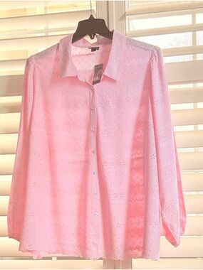 Elegant Orchid Pink Eyelet button up long sleeved shirt